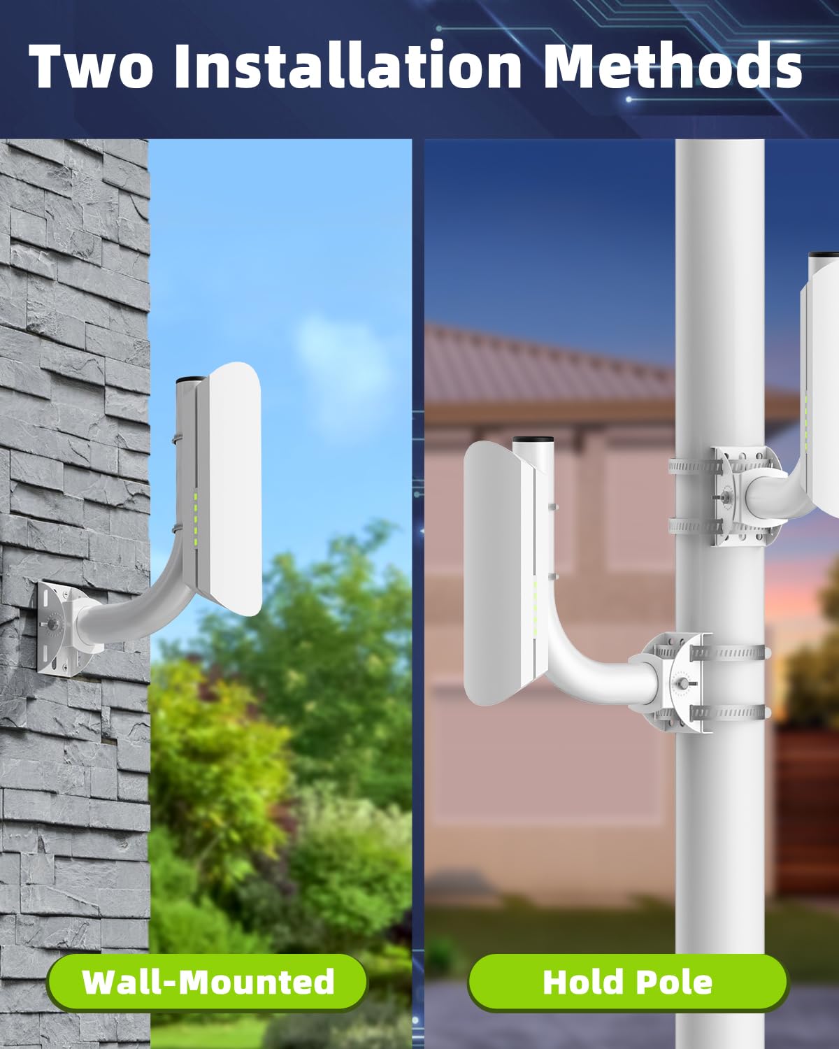 KORYCE Universal Wireless Bridge Bracket Mount, 2-Pack J Pole Mounts, 180 Adjustable Wall-Mounted Mount for Outside Antenna Starlink, Outdoor Bracket