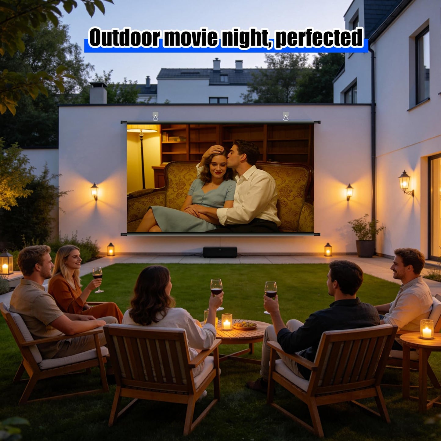 100 inch Projector Screen, Xiaohui Portable Movie Projector Screen for Indoor Outdoor, 4K Hanging ALR Projection Screen for Room Wall, Home Theater