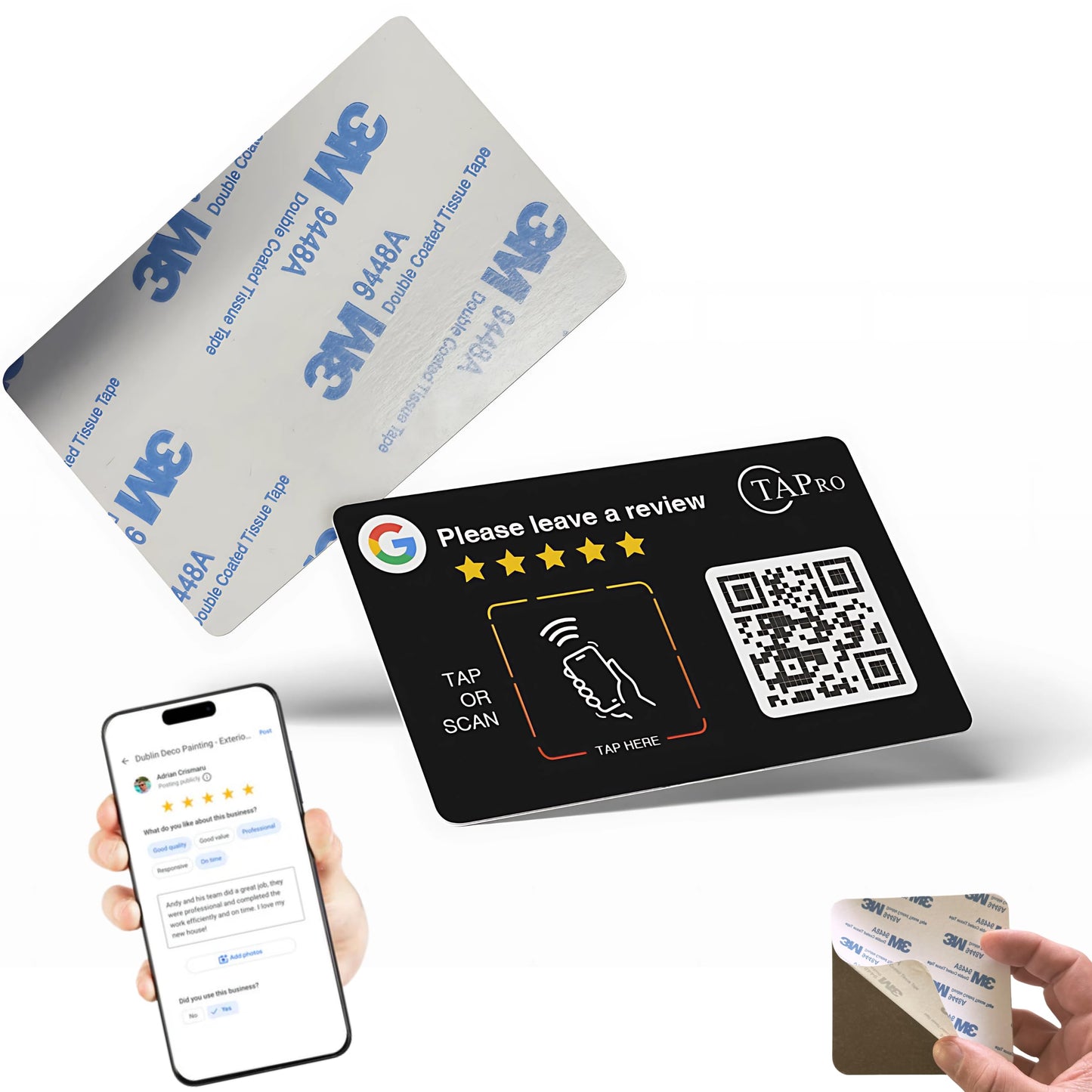 NFC Google Review Card with QR Code - Tap or Scan to Leave Reviews - No App or Fees - Reusable Review Card for Small Business, Salon, Restaurant