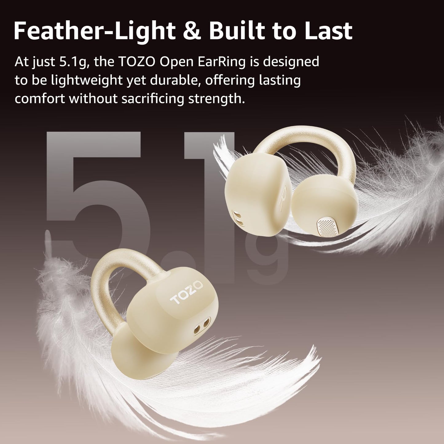 TOZO OpenEarRing Open Ear Earbuds 40H Bluetooth 5.4 Lightweight Comfort