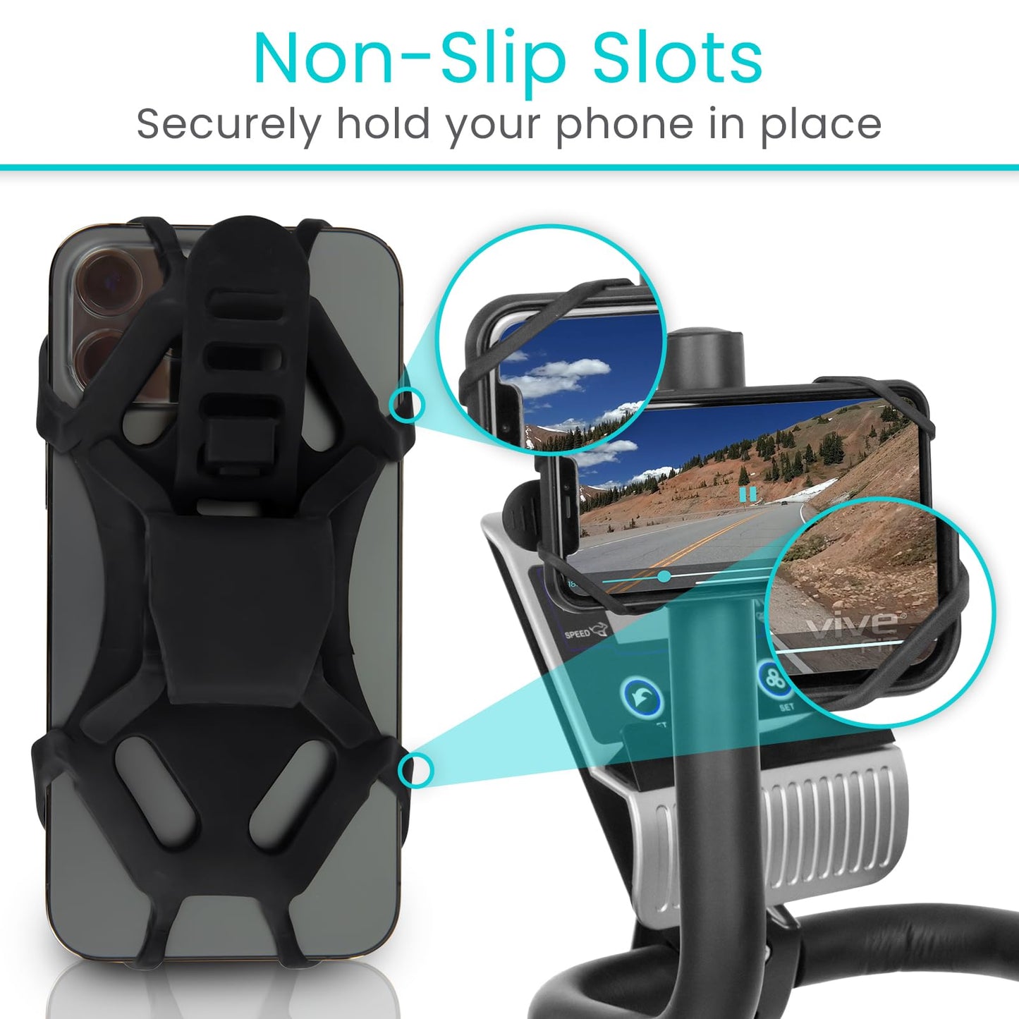 Vive Phone Holder - Universal Cell Phone Mount for Bike, Car, Motorcycle, Bicycle - Portable Silicone Accessories for Samsung, iPhone, Android Phones