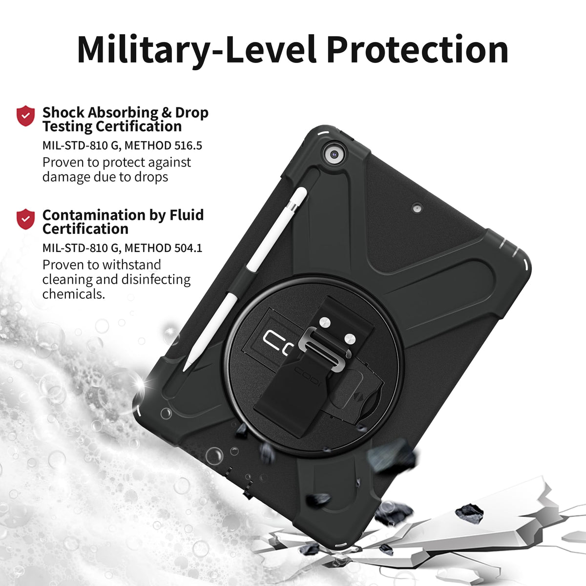 CODi Rugged Case for iPad 10.2 Inch (7th, 8th, 9th Generation), Heavy Duty 3-in-1 Shockproof Tablet Case with 360° Protection, Rotating Kickstand