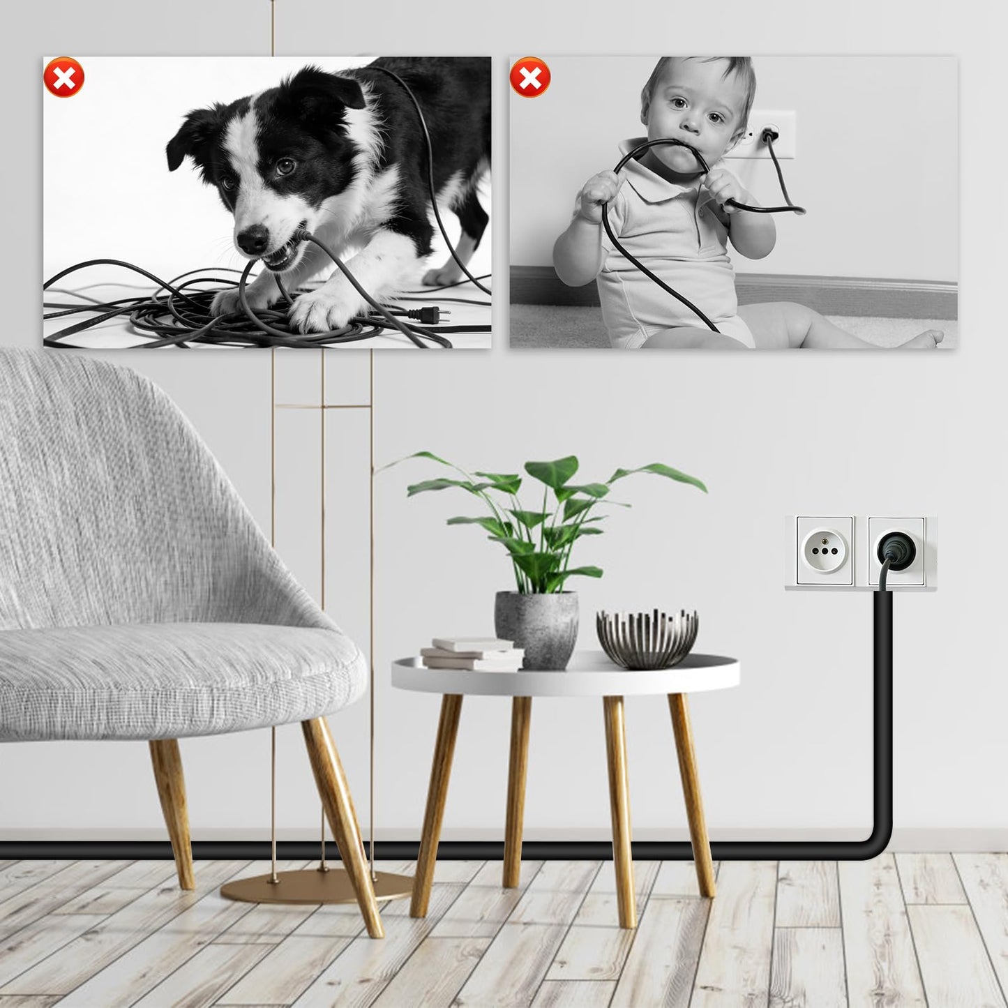 Wall Cord Hider, Flexible Self-Adhesive Wire Cover, Side-Open Cable Raceway for Cords on Wall, Cord Concealer for Mounted TV, Home Theater & Office