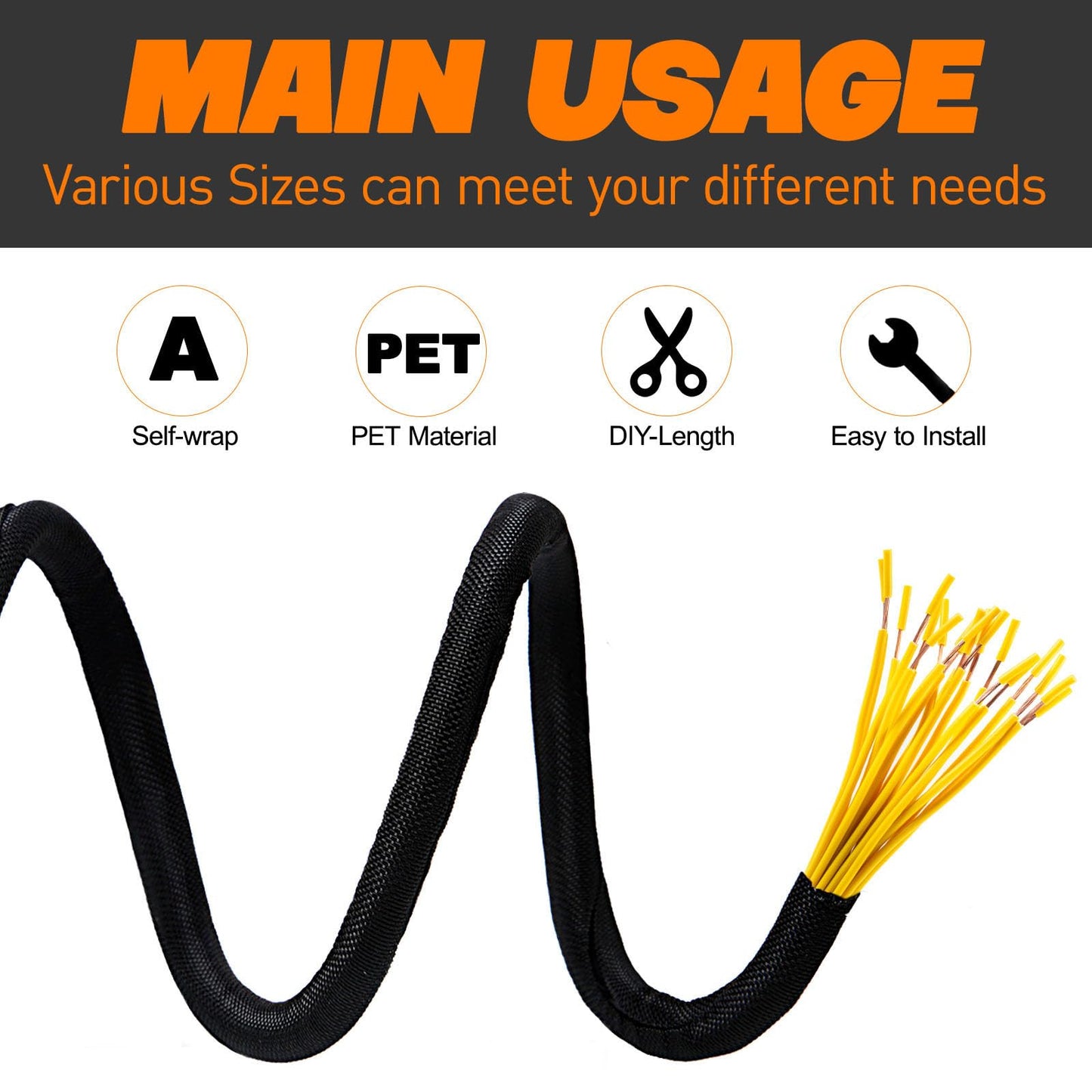 Split Braided Sleeve Cable Management Wire Loom Cord Covers for High-Temperature Automotive Harness and Home Cable Management Cat Proof Cord Covers