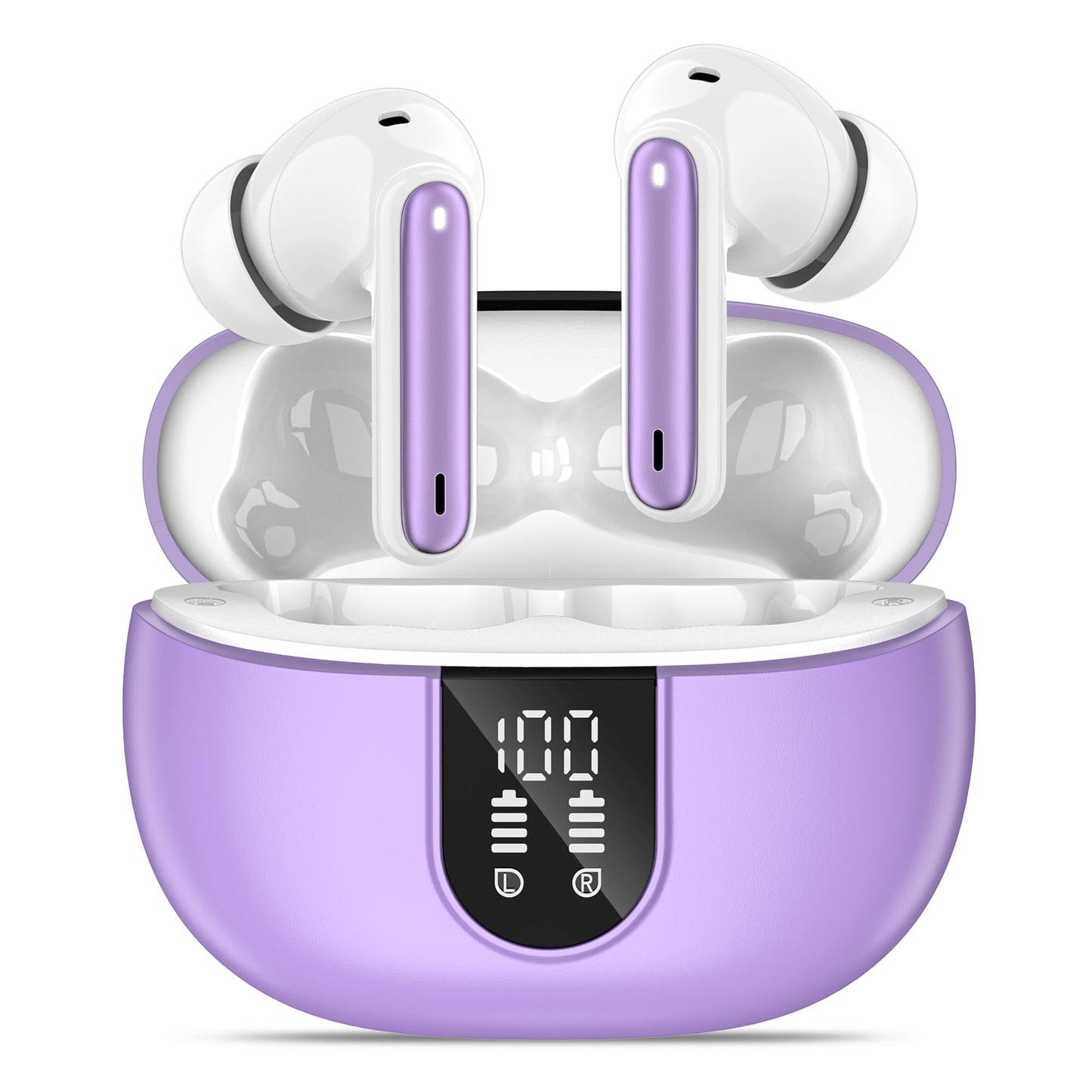 MoBadeety Wireless Earbuds, Bluetooth 5.3 Headphones 40Hrs Playtime Deep Bass Stereo, LED Power Display, Call Noise Canceling Headphones with Mic, IP7