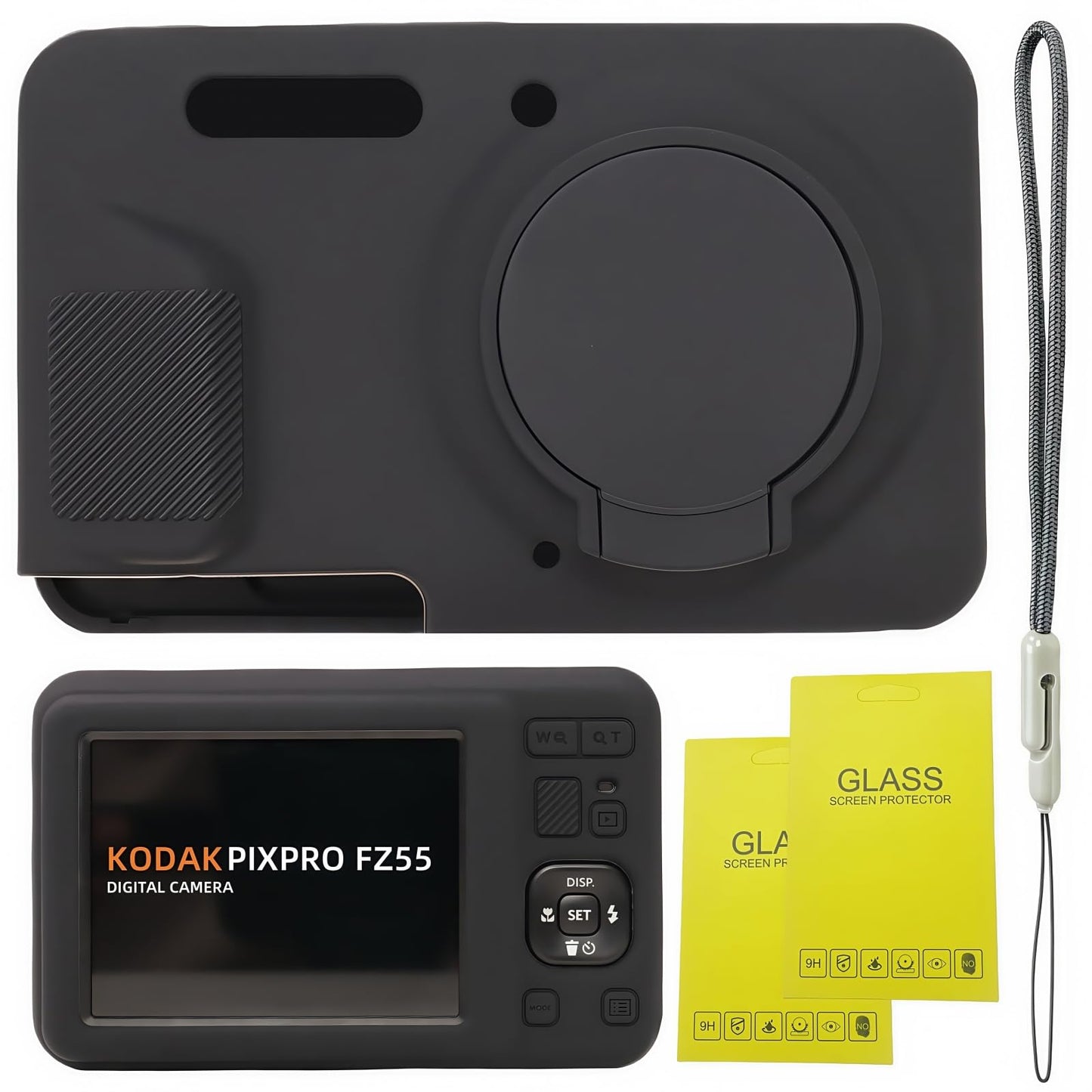 SZHSYJY Case for Kodak PIXPRO FZ55,FZ55 accessories,Soft Silicone Protective Case Removable Lens Cover,Comes with 2 Screen Protectors and 1 Wrist
