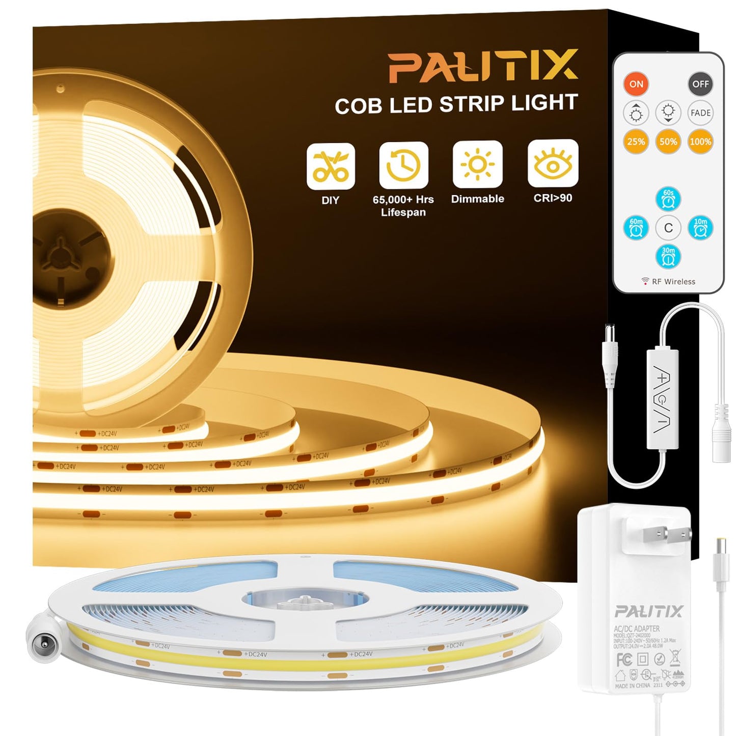 PAUTIX COB LED Strip Light,LED Lights 16.4ft,UL Listed Warm White 2700K Dotless Strip Lights,CRI93+ Super Bright Dimmable 24V Flexible Tape Light