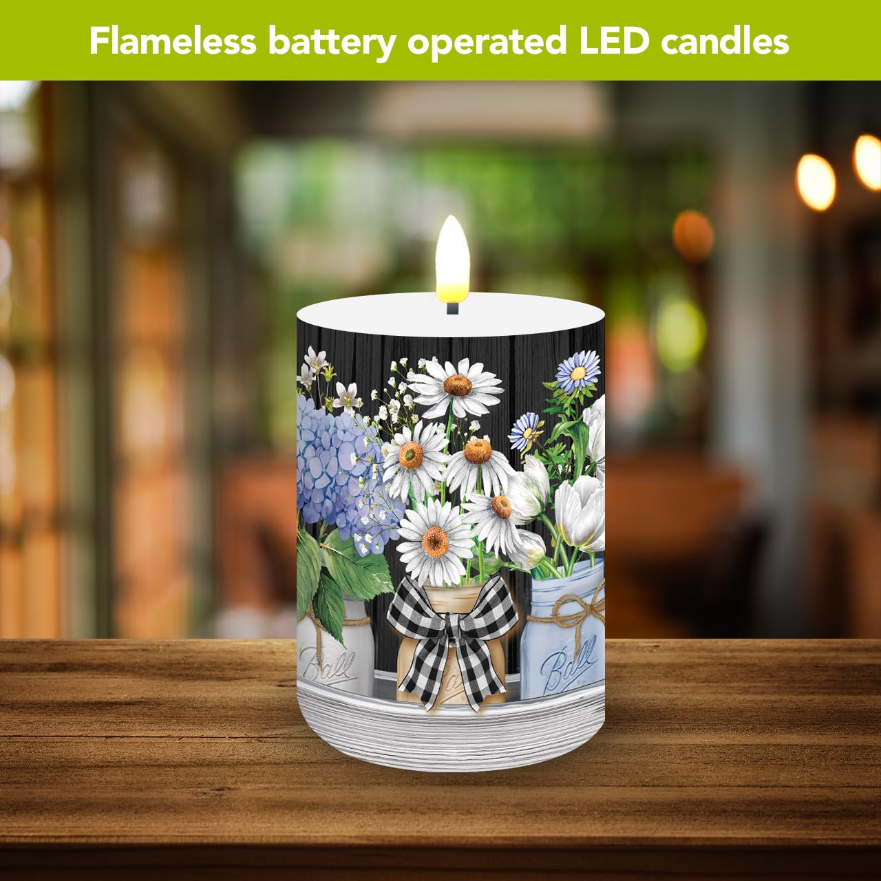 Briarwood Lane Spring Flameless Candle 6x3 Crated Mason Jars Flameless Candle with Timer for Spring
