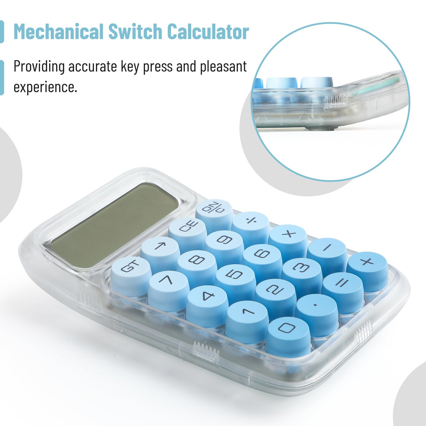 Mr. Pen- Mechanical Switch Calculator, 10 Digits, Blue Calculator, Transparent Body, Large LCD Display, Big Buttons