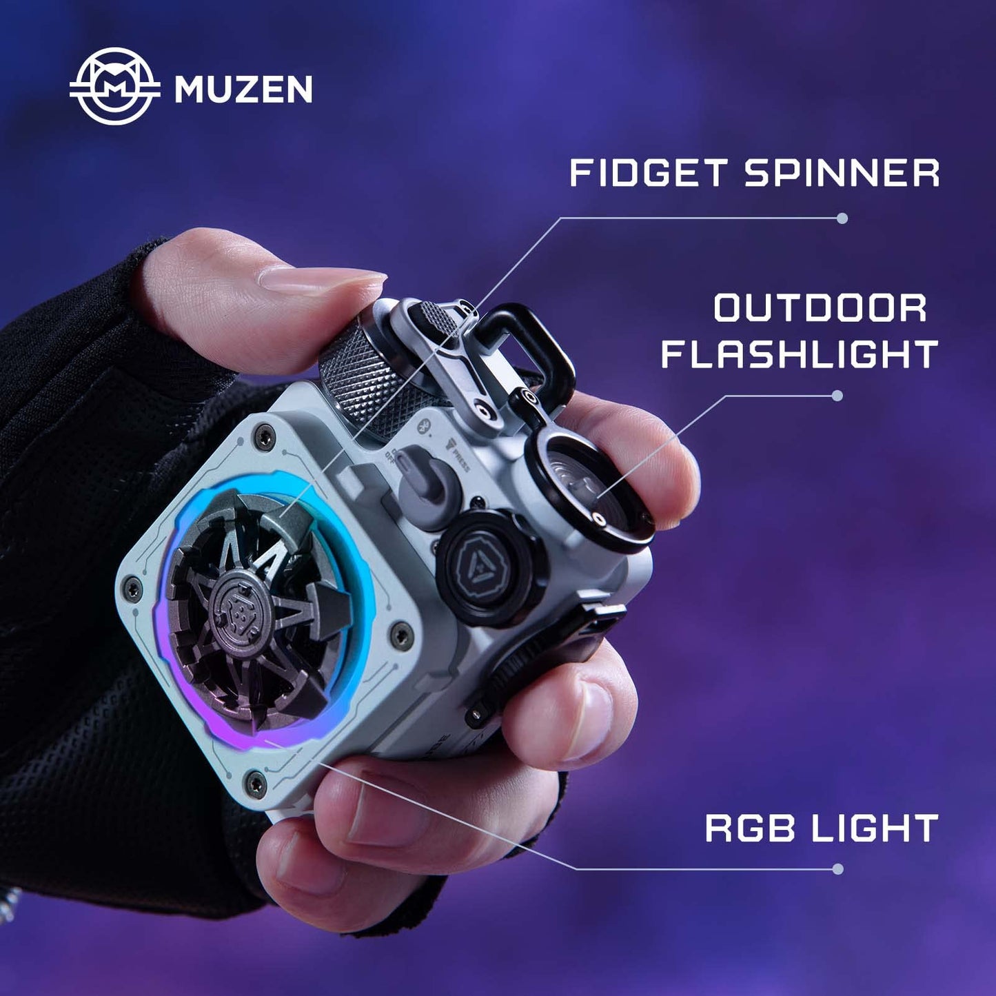 Muzen Cyber Cube-Pro Bluetooth Speaker, Bluetooth 5.0, Portable Speaker with Fidget Spinner, Crystal Clear Sound with RGB Led Light Wireless Speaker