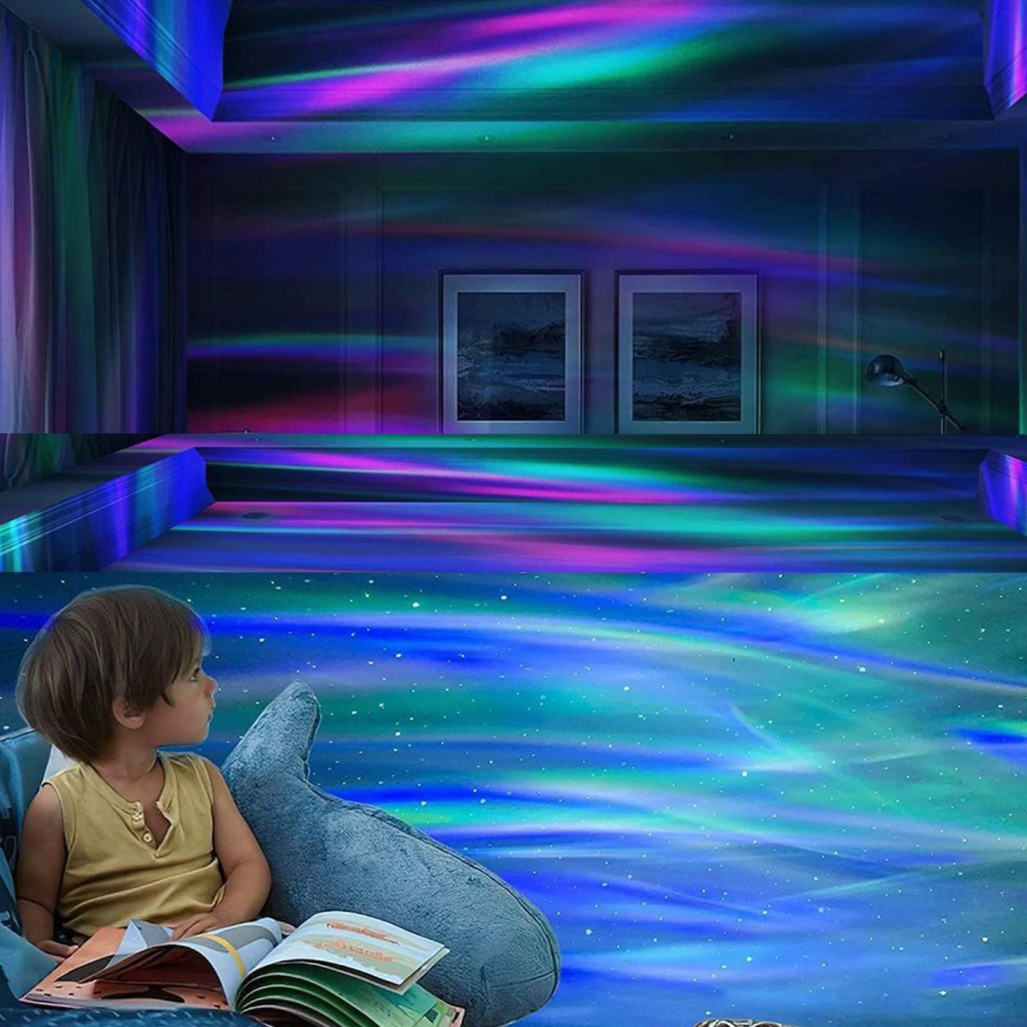 2 in 1 Northern Lights and Ocean Wave Projector with 14 Effects of Galaxy Light for Game Rooms, Parties, Light Projector for Bedroom, Compatible