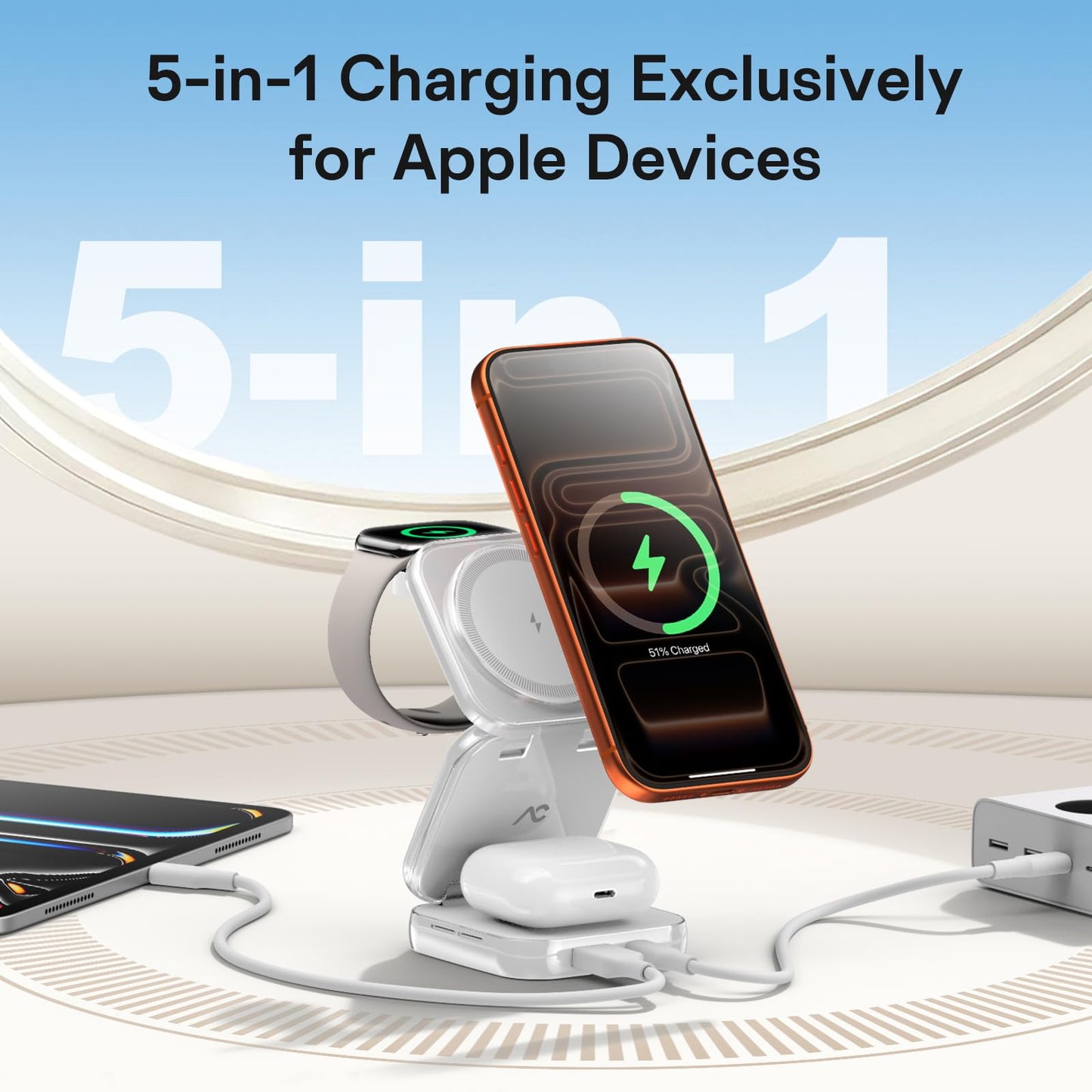 5-in-1 Wireless Charger for MagSafe, AC ISLAND Portable Travel Charging Station, 35W Max Qi2 Fast Foldable Magnetic Stand, Evolved for iPhone 17-12