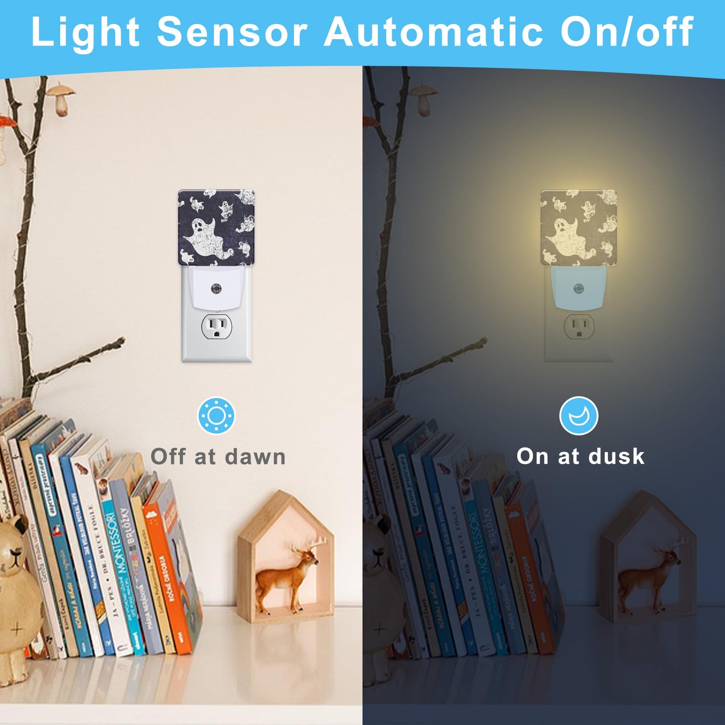 KXWQTRDD Halloween Ghosts Funny Night Light Plug into Wall,Night Lights with Dust to Dawn Sensor,Auto Turn on and Off,Glow Nightlight