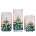 DRomance Christmas Flameless Candles with 6 Hour Timer, 3 Pack Real Wax LED Pillar Candles Warm Light Flickering Holiday Decor(Green Christmas Tree, 3