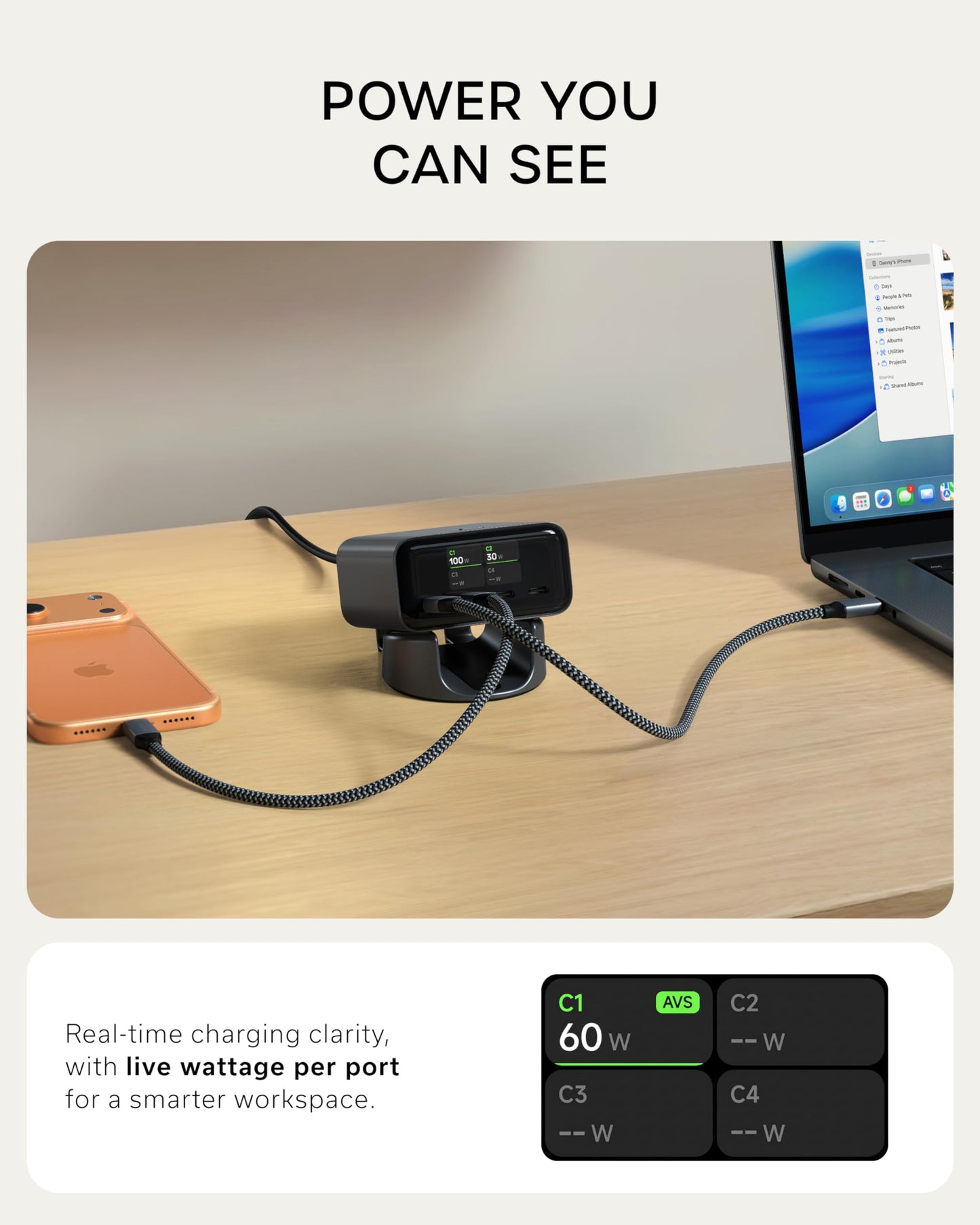 Satechi ChargeView™ 140W Desktop Charger, GaN Charging Station with Live Power Display, Four USB-C Ports, Designed for Modern Workspaces, Space Black
