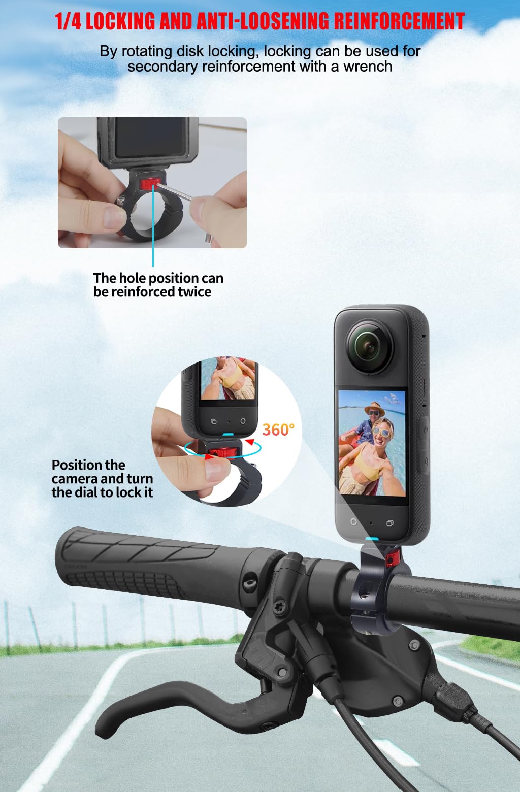 NovelGoal Motorcycle Handlebar Clip Holder 1/4 Screw Bicycle Bike Seatpost Clamp Compatible with Go-pro 11 ONE Action Camera Accessories (Black