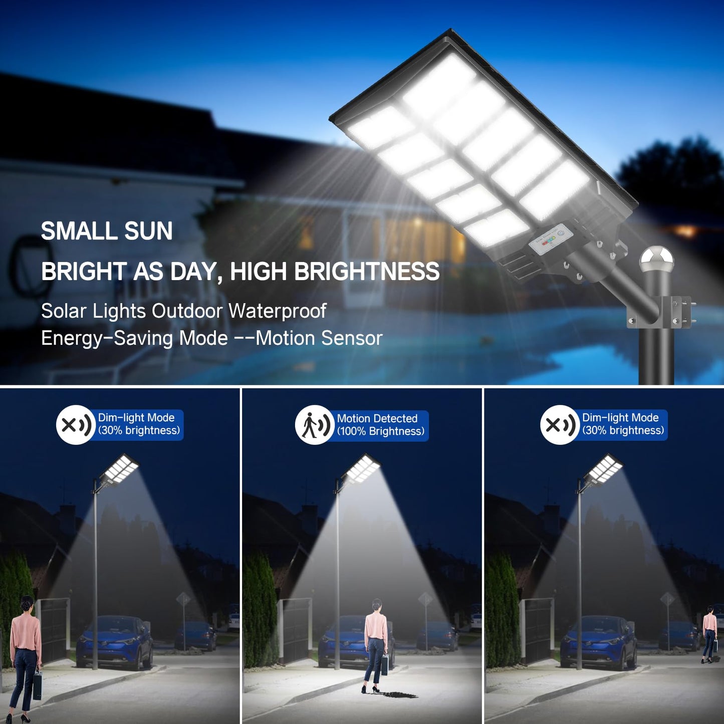 JOYEYE Solar Street Light 8000W, Solar Street Light Outdoor High Lumens, Solar Parking Lot Lights 6500K, Solar Lights Outdoor Motion Sensor Dusk