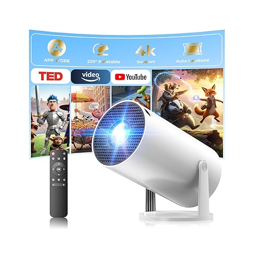 Mini Projector with WiFi and Bluetooth, Portable Projector Built-in Apps Support 4K 1080P Auto Keystone 220° Rotatable Small Projectors Compatible