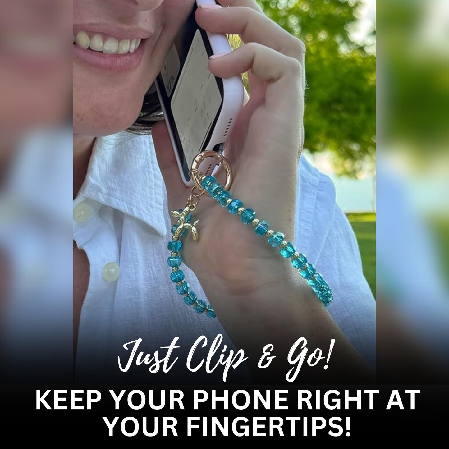Save the Girls Clip and Go Phone Wristlet (Aqua) - Hands Free Phone Wrist Strap - Multifunctional Women’s Bracelet or Necklace Holder On Strap