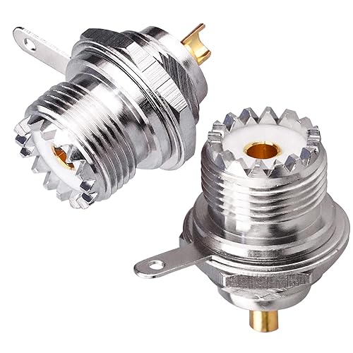 TUOLNK 2PCS UHF SO239 Bulkhead Female Coax Connector, PL259 Panel Chassis Mount Flange Solder Cup Coaxial Connector Coax Antenna Adapter for Coaxial