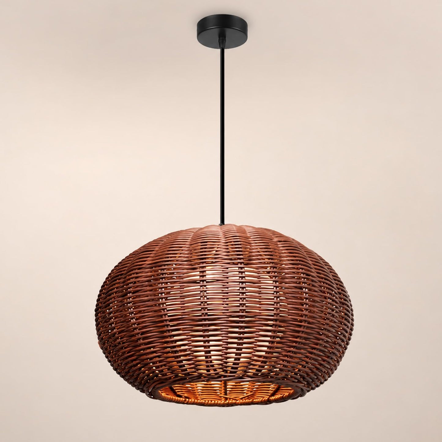 MIXL- Hand-Woven Rattan Pendant Light,Waterproof Outdoor Lighting Fixture,Adjustable Pendant Hanging Lamp,Vintage Style Hanging Light for Garden Patio