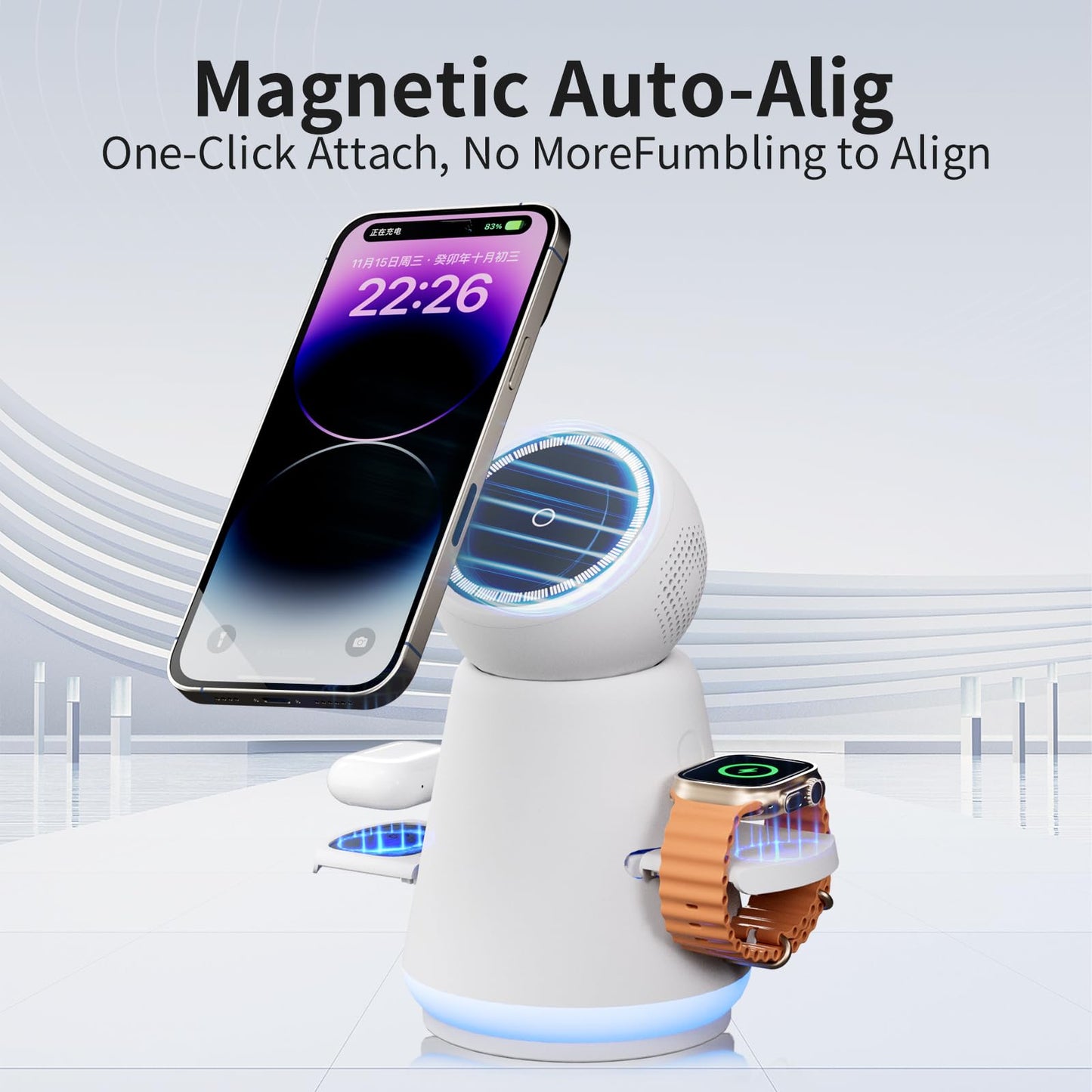 3-in-1 Rotatable MagSafe Wireless Charging Station for Apple, 25W Total Output Fast Charging Magnetic Dock Compatible with iPhone 12/13/14/15/16/17