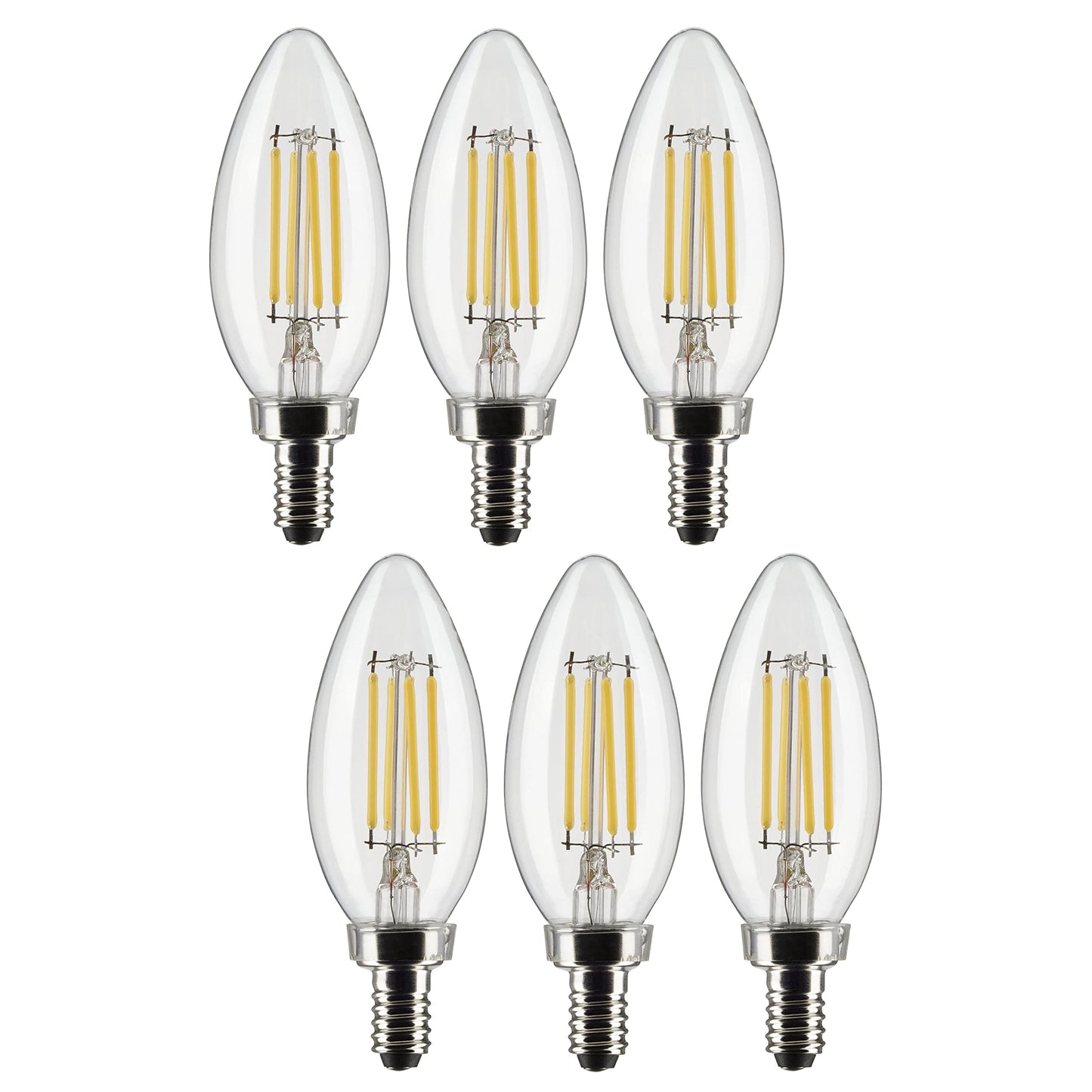 Satco S21366/06 4-Watt LED E12 Light Bulbs, 2700K, 15000 Hour Rating, Dimmable, 6 Pack