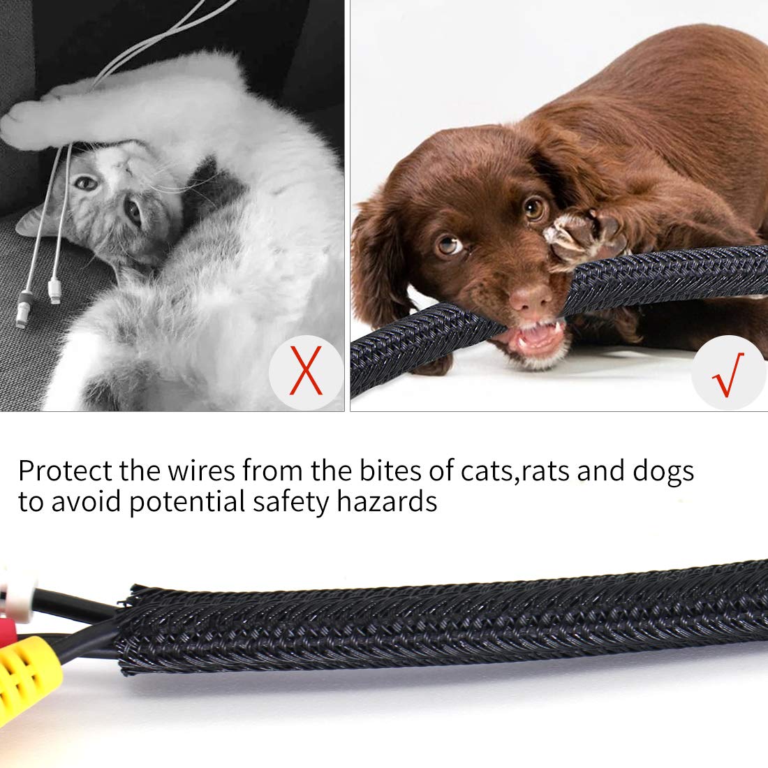 Cable Management Sleeve, Protect Cat from Chewing Cords Cord Protector Wire Loom Tubing Cable Sleeve Split Sleeving for TV/Computer/Home Entertainment