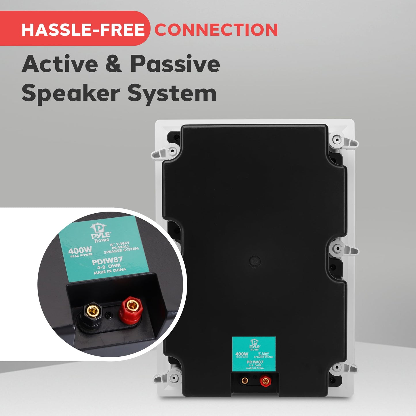 Pyle Ceiling Wall Mount Enclosed Speaker - 400 Watt Stereo In-wall / In-ceiling 8" Enclosed Full Range Deep Bass Speaker System - 50Hz-20kHz Frequency