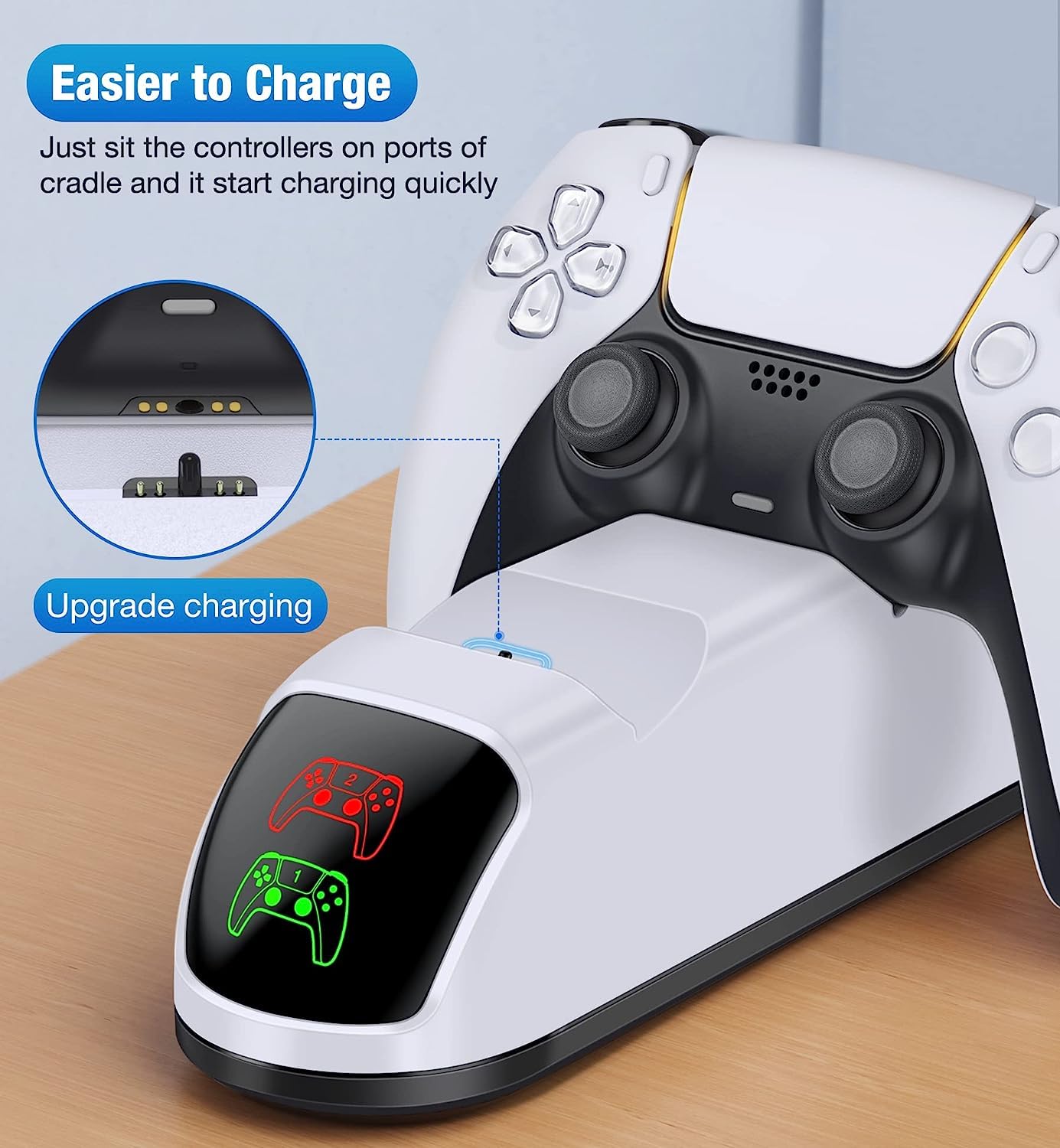 PS5 Controller Charging Station, PlayStation 5 Dualsense Charger Dock with Dual Stand, Upgrade PS5 Charger Accessory with Fast Charge Cable