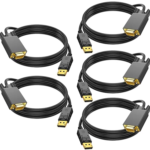 5 Pack DisplayPort to VGA Cable 6FT, Display Port DP to VGA Adapter, 1080P@60Hz Video Cord from Laptop/Computer (DP) to Monitor/Projector (VGA), (Not