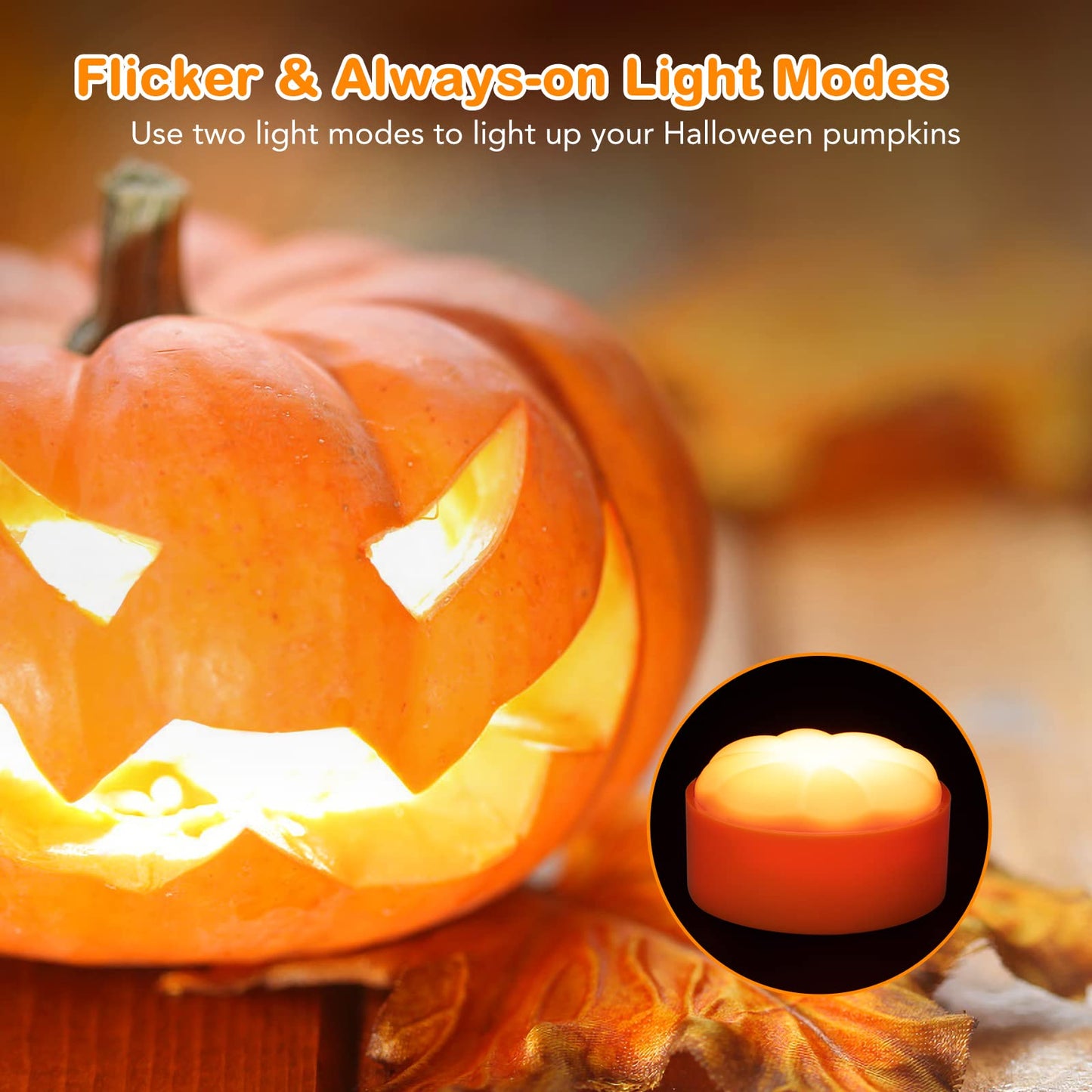 Litake LED Flameless Pumpkin Lights with Remote,Flickering Jack-O-Lantern Lights with Timer,Battery Operated Dimmable Halloween Candle Light