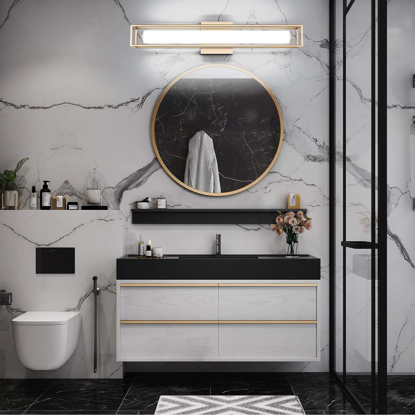 Lucalda 6000K Dimmable Bathroom Vanity Light, 26.2in Champagne Gold Bathroom Light Fixtures, 12W LED Lights Over Mirror, Acrylic Bar Vanity Lights