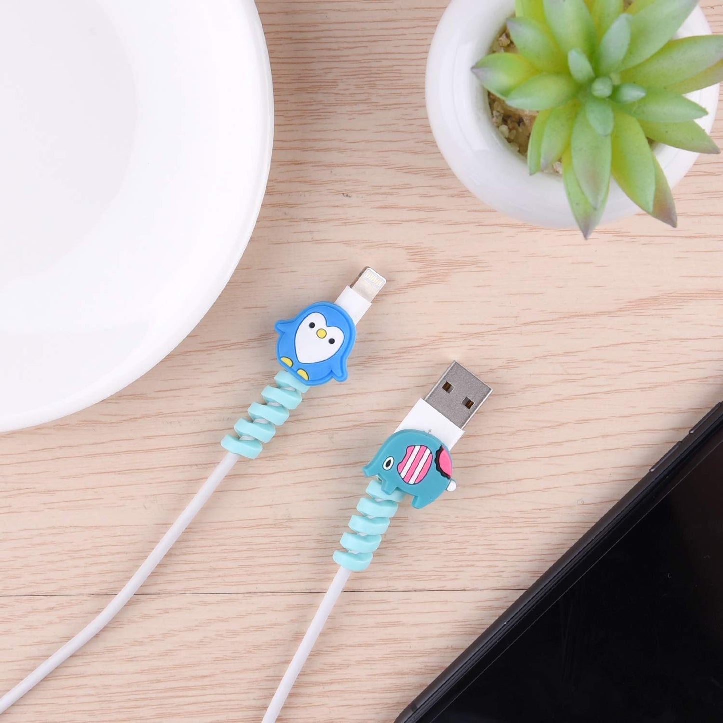 ASTARON 20 Pcs Cartoon Charger Cable Protectors USB Charger Cable Saver Silicone Flexible Cable Wire Protectors for Most Cellphone Data Lines Phone