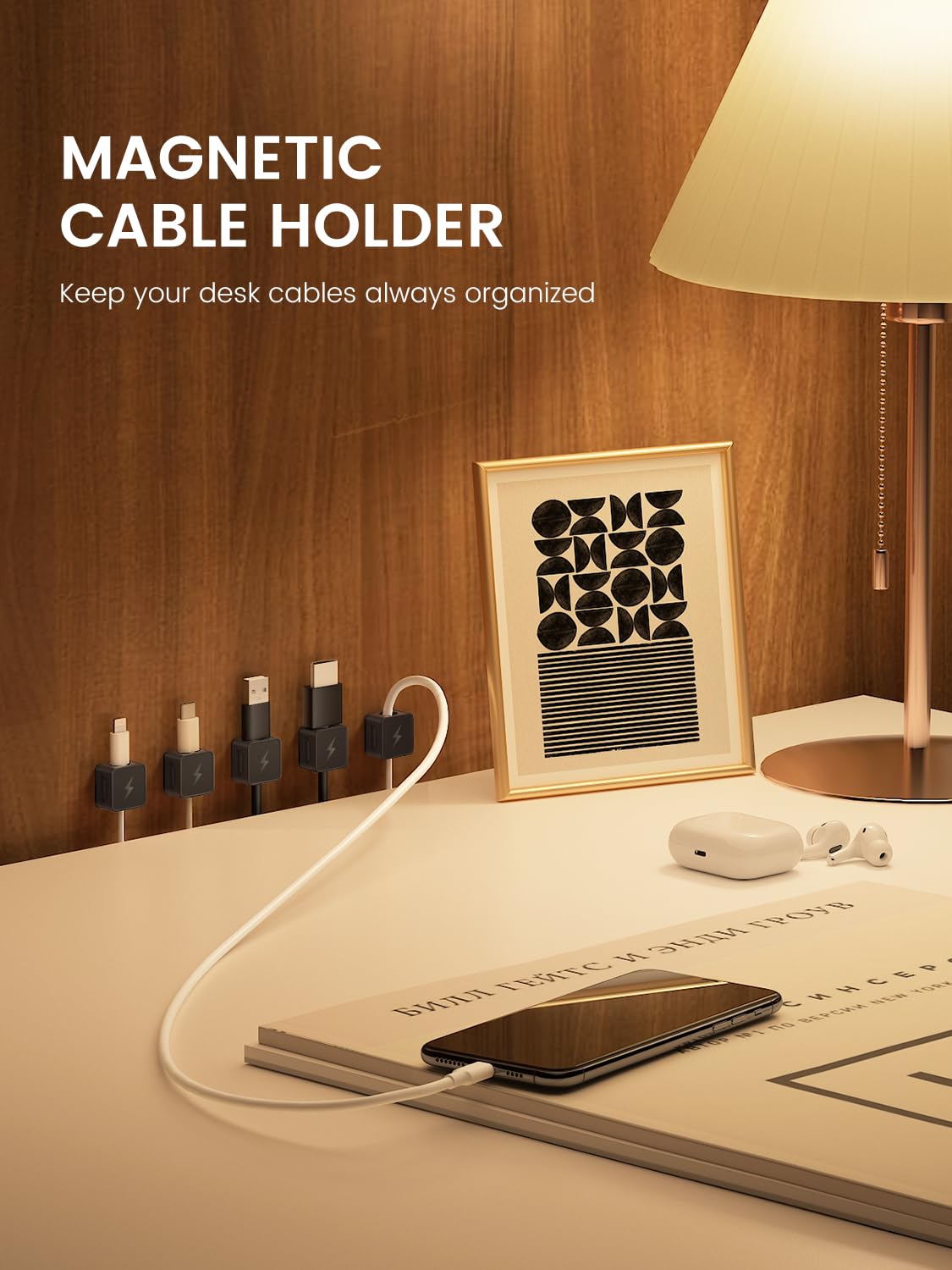 12 Pack Magnetic Cable Clips, Phone Cord Holder for Nightstand, Under Desk Cable Management, Canisflax Adhesive Wire Charging Cord Organizer Keepers