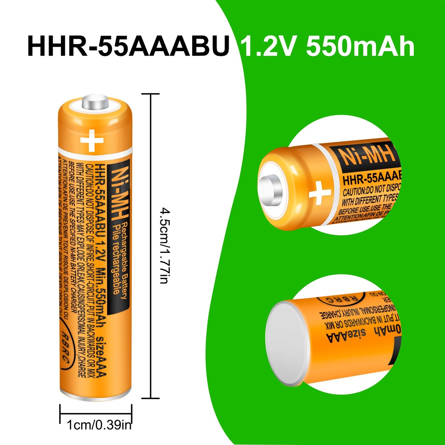 Triangle Power 8 Pack HHR-55AAABU NI-MH Rechargeable Battery 550mAh AAA 1.2V Batteries for Panasonic Cordless Phones