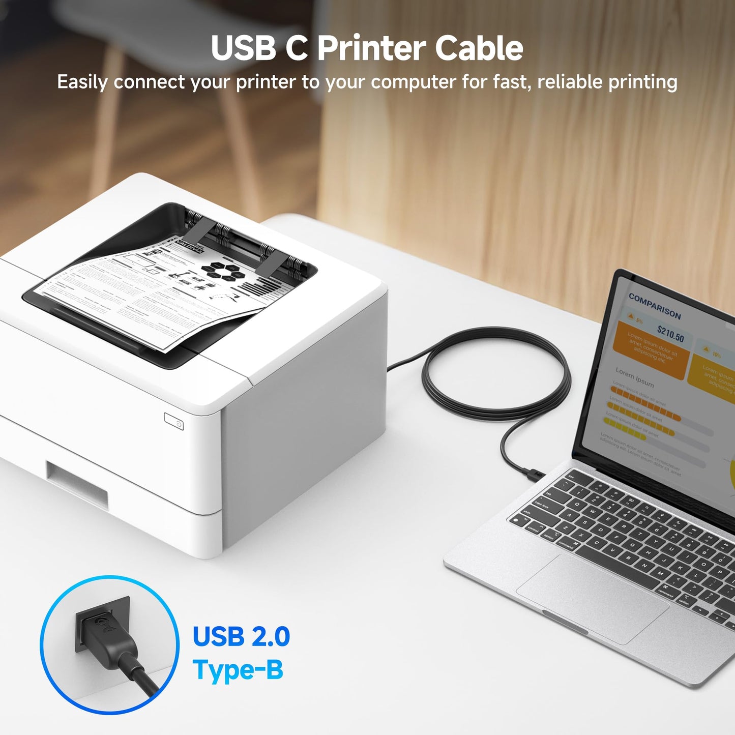 Cable Matters USB B to USB C Cable - 3.3ft, USBC to USBB Cable, MIDI to USBC Cord, Compatible with Printer, Scanner, MIDI