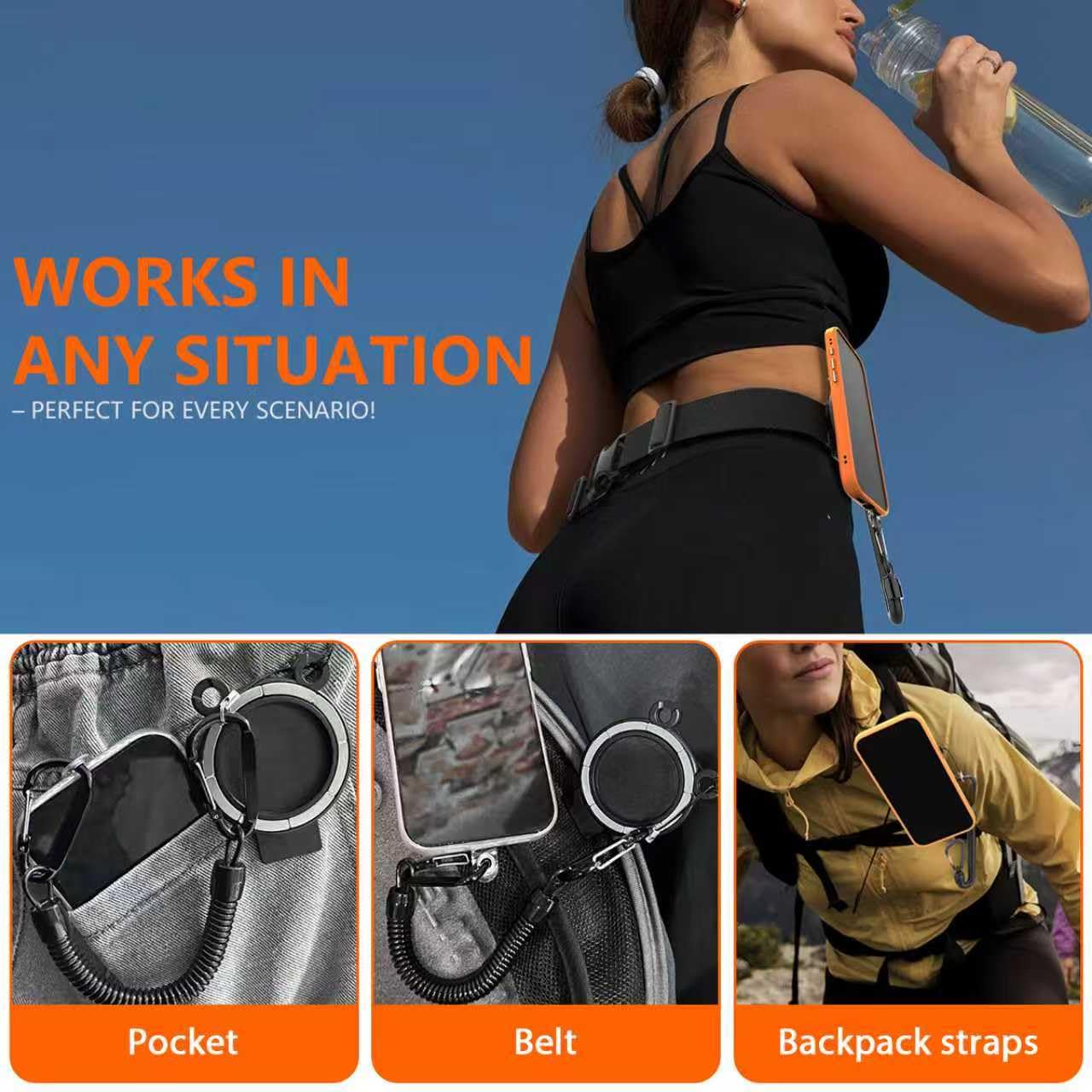 Upgraded N52 Magnetic Phone Holder with Universal Elastic Running Belt for Backpacks/Waist Bag Travel, Hiking, Rock Climbing, and Photography, Fits