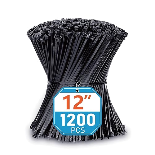 Zip Ties 12 inch (1200 Pack), Black, 50lbs Tensile Strength, UV Resistant Cable Ties for indoor and outdoor by Karoka