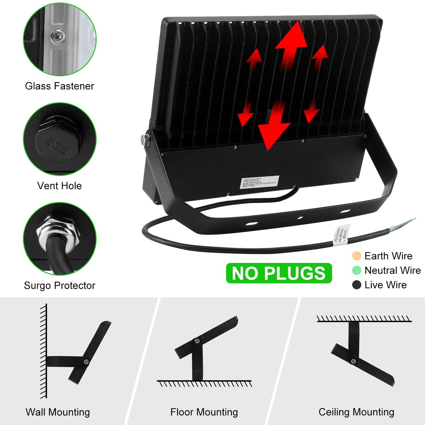 Juyace Led Stadium Flood Light Outdoor 36000Lm 1500W Equivalent Super Bright Commercial Area Lighting 100-277V 5000K Daylight IP65 Waterproof Arena