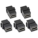 AAOTOKK HDMI Keystone Coupler, Gold Plated HDMI Keystone Jack Insert Female to Female 3D 4K Coupler Adapter for Wall Plate (Black/5 Pack)