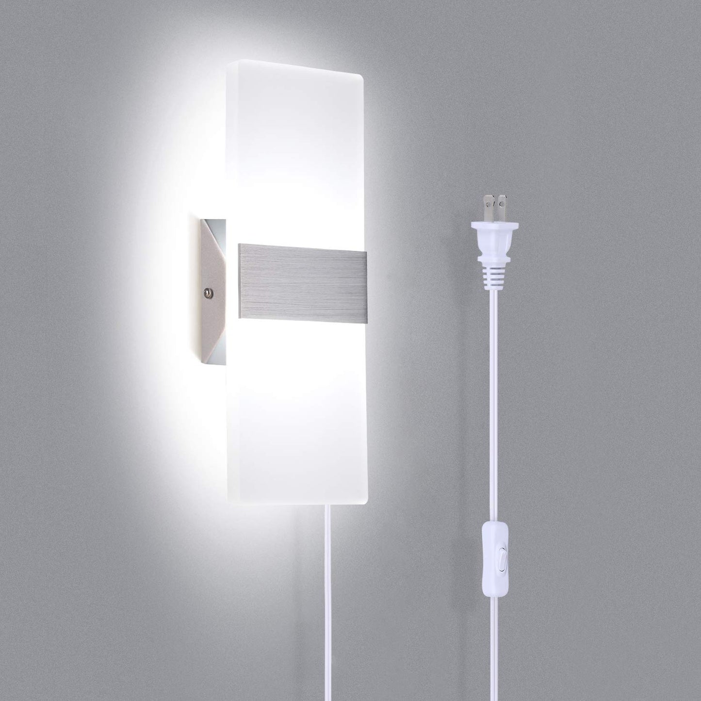 TRLIFE Wall Sconce Plug in, Modern Wall Sconce 12W Wall Mounted Light 6000K Cool White Acrylic LED Wall Lights with 6FT Plug in Cord and On/Off Switch