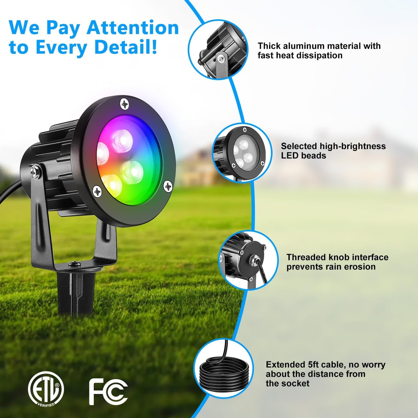 OurLeeme Lawn Flood Light Stake, RGB Spot Lights,8W Outdoor LED Flood Light Waterproof Garden Yard Lights with Remote Control,2-in 1 Landscaping