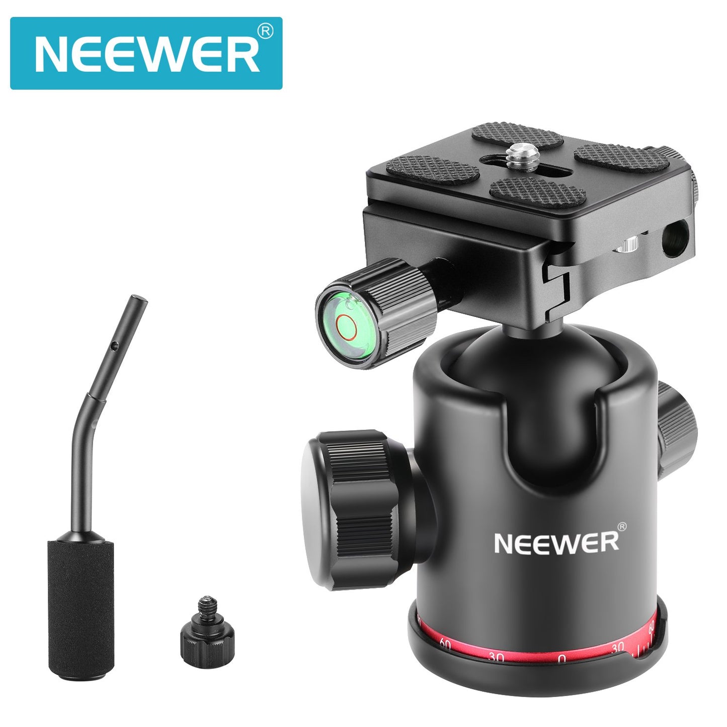 Neewer Heavy Duty Camera Tripod Ball Head with Handle and 1/4 inch Quick Shoe Plate, 360 Degree Panoramic Head for Tripod, Monopod, Slider, DSLR