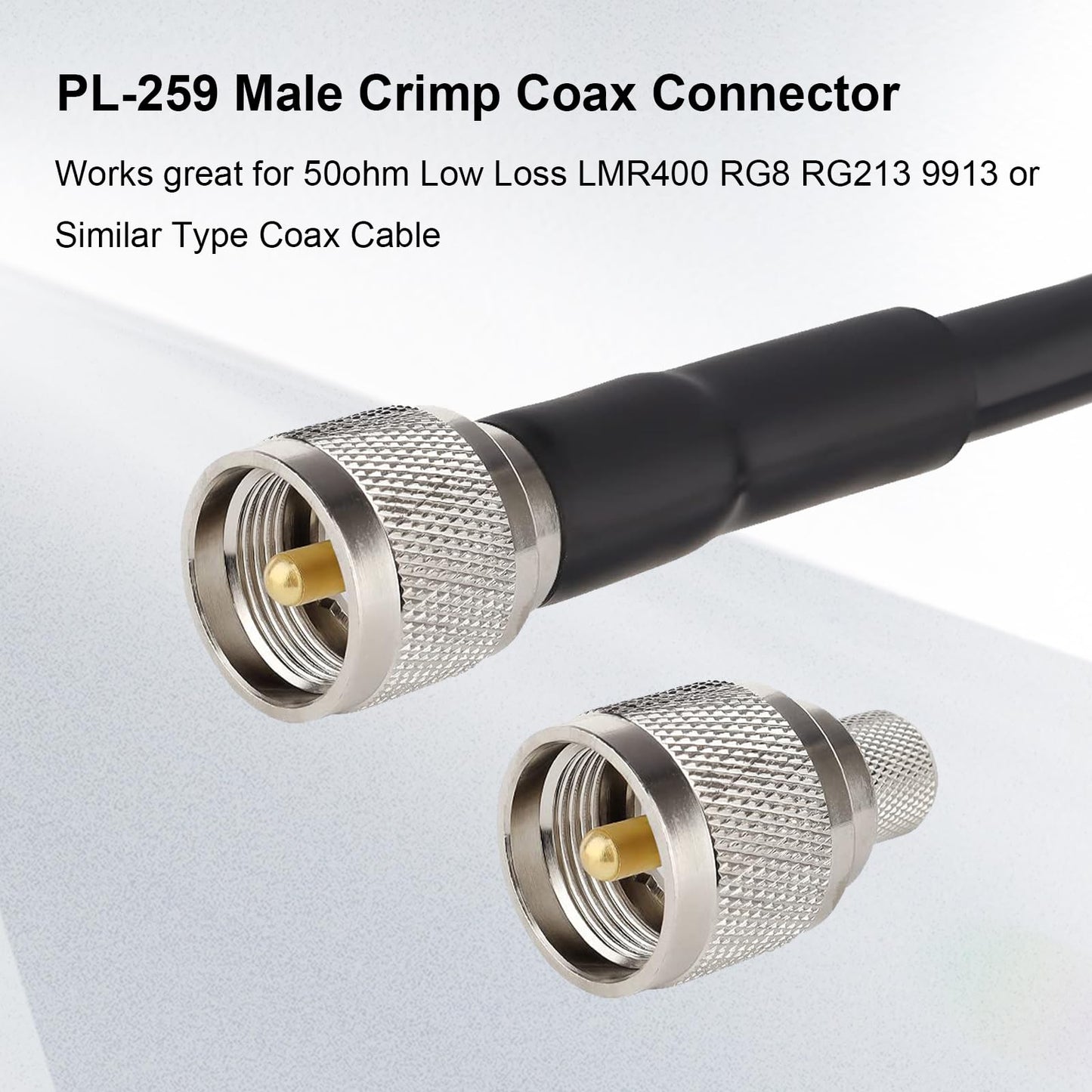 XRDS -RF PL259 UHF Male Coax Connectors 10PCS, PL259 Crimp Connector Kit for 50 Ohm LMR400 RG8 RG213 9913 Coaxial Cable, Ideal for Antenna, Radio