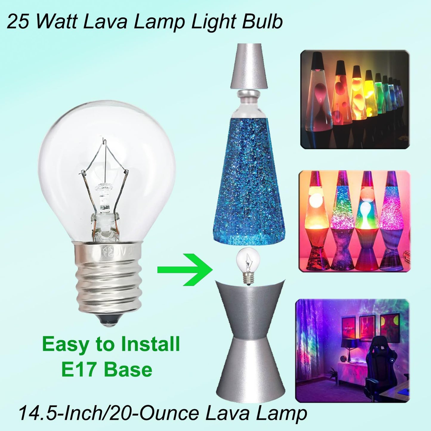 Lava Lamp Bulb 6 Pack 25 Watt S11 E17 Base Original Lava Lamp Light Bulbs