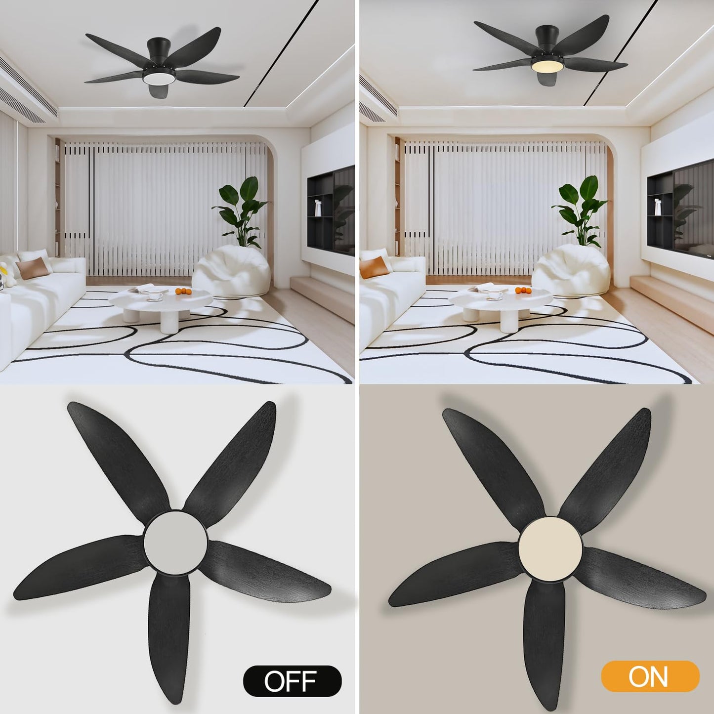 Anyeark Ceiling Fans with Lights, Low Profile Ceiling Fan Light and Remote/APP Control, 6 Speeds Adjust, LED Dimmable 3 Color Changing, Modern Flush