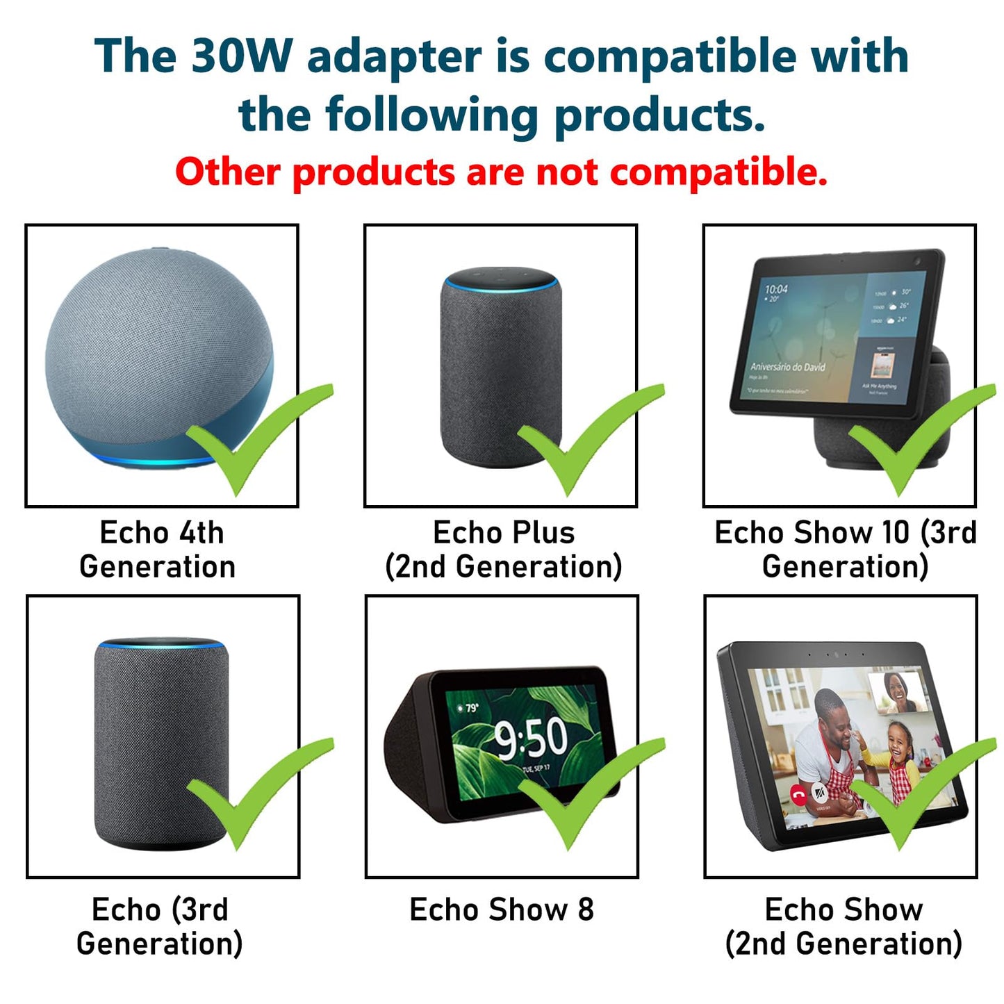 ZTTXL 30W Power Adapter for Echo (4th Gen), Echo (3rd Gen), Echo Show 10 (3rd Gen), Echo Show (2nd Gen), Echo Show 8, and Echo Plus (2nd Gen), 5.8Ft…