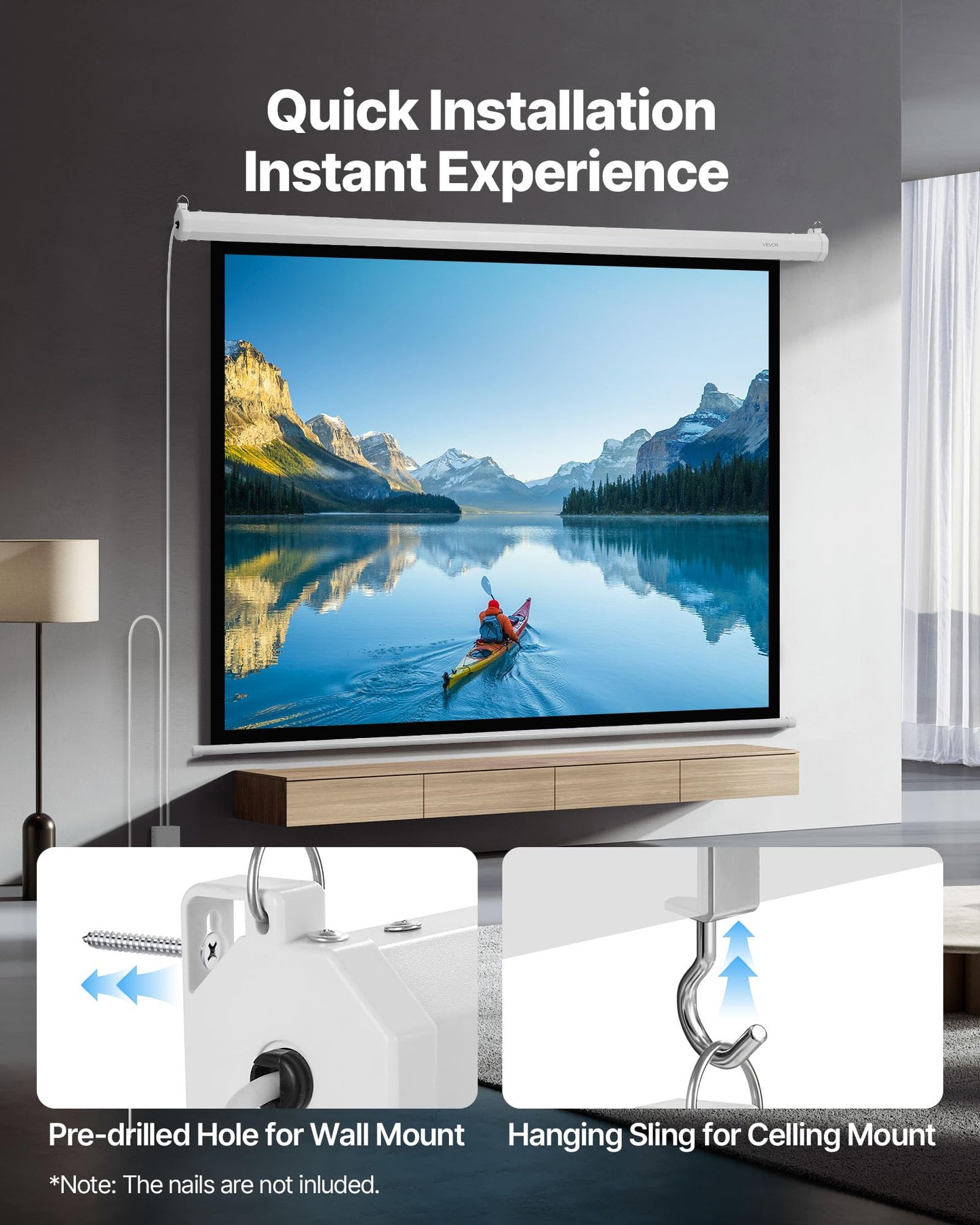 VEVOR Motorized Projector Screen, 72 inch 4:3 1080 HD Electric Projection Screen, Wall Mounted Projection Dispaly Projector with Remote Control