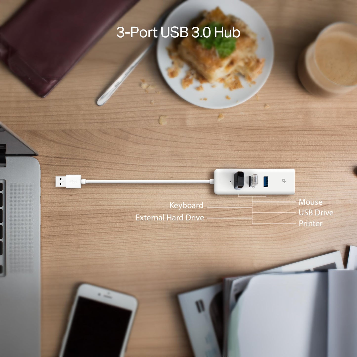 TP-Link USB 3.0 to Ethernet Adapter (UE330) - Portable 3-Port USB Hub with 1 Gigabit RJ45 Ethernet Port, Laptop Network Adapter, Supports Win